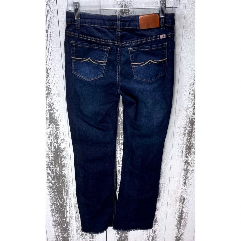 Lucky Brand Youth Girls 14 Mid Rise Flare‎ Jeans Blue Denim Stretch Raw Hem